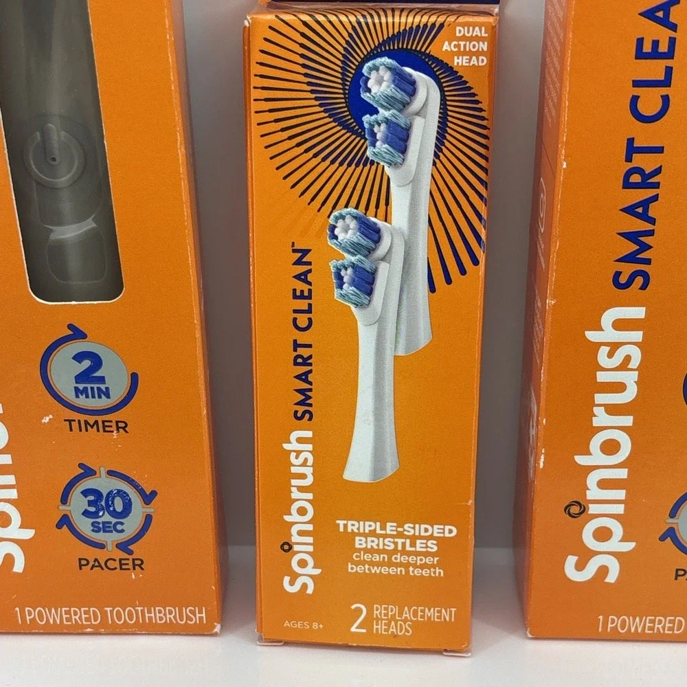 2 Spinbrush Smart Clean Battery Powered Electric Toothbrush & Replacement Heads